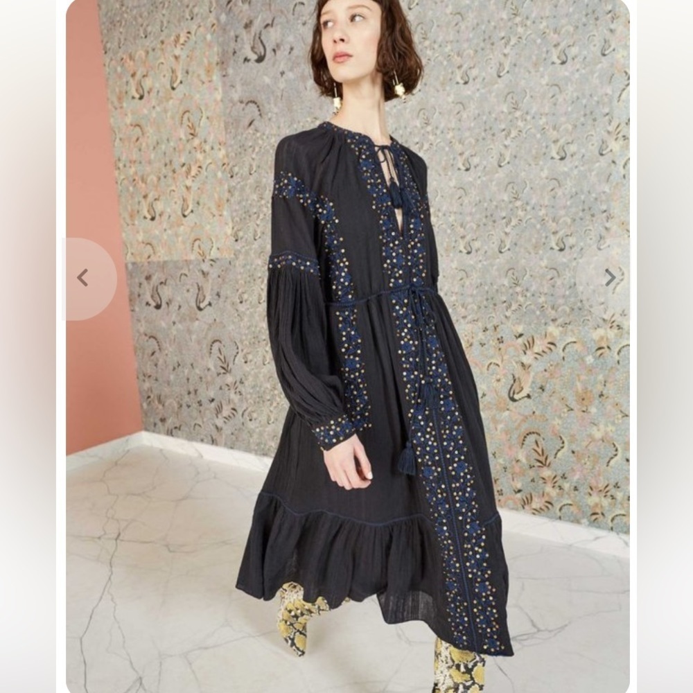 Ulla Johnson Vanita‎ Dress Embellish Long Sleeve Maxi Size 0 Beaded Sequin Rare